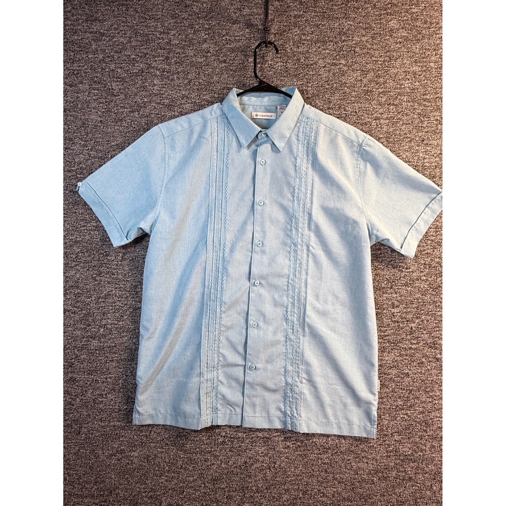 Cubavera Mens Large Light Blue Short Sleeve Embroidered Guayabera Button Shirt
